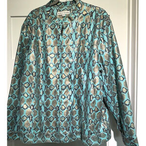 BAMBOO TRADERS Women's Jacket Turquoise Gold Black Snake Print Size 3X